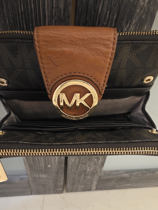 Michael Kors Brown MK Signature Crossbody with Tan Leather Trim - Picture 11 of 17